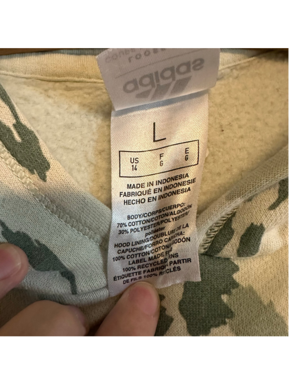 Adidas Floral Camo Hoodie Sweatshirt Juniors Size 14 Large Green Pink - Picture 4 of 6